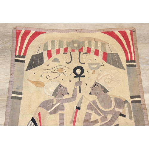 206 - A vintage Egyptian Revival needlework or appliqué panel depicting Egyptian motifs, likely early to m... 