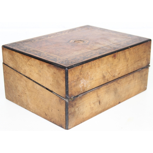 278 - Two antique Tunbridgeware style wooden boxes with inlaid banding, largest 30cm x 22cm x 14cm [2]
