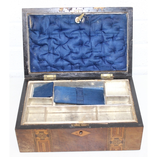 278 - Two antique Tunbridgeware style wooden boxes with inlaid banding, largest 30cm x 22cm x 14cm [2]