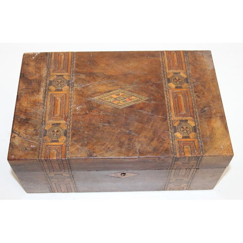 278 - Two antique Tunbridgeware style wooden boxes with inlaid banding, largest 30cm x 22cm x 14cm [2]