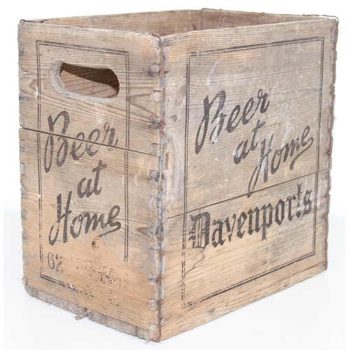 279 - A vintage wooden Davenports 'Beer at Home' advertising bottle crate, 30cm x 20cm x 30cm