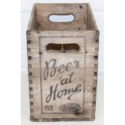 279 - A vintage wooden Davenports 'Beer at Home' advertising bottle crate, 30cm x 20cm x 30cm