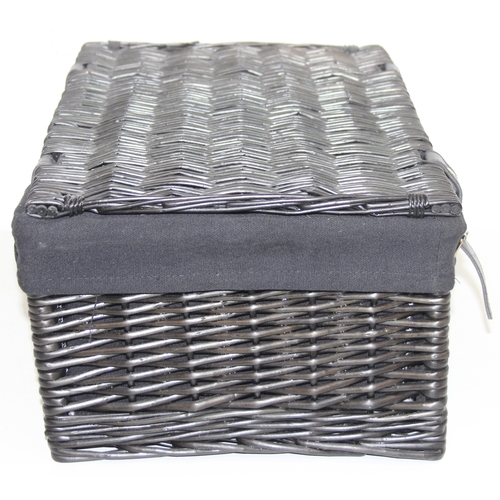 280 - Two black Harvey Nichols hamper baskets with buckled straps and canvas lining, 44cm x 32cm x 20cm [2... 