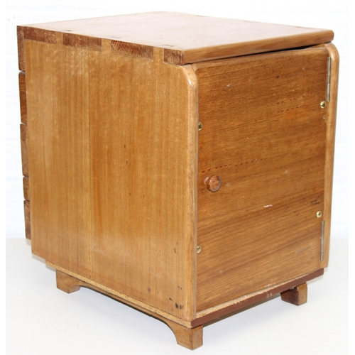 282 - Small wooden cabinet with a qty of vinyl records, wooden sewing box with contents, and a small wall ... 