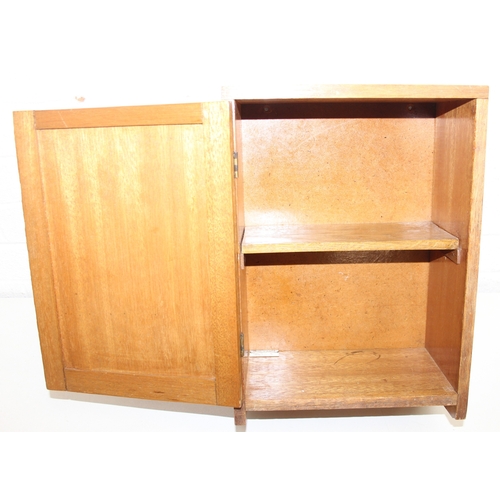 282 - Small wooden cabinet with a qty of vinyl records, wooden sewing box with contents, and a small wall ... 