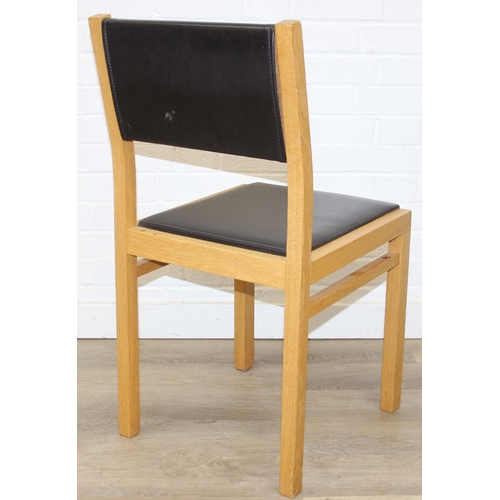 13 - A modern dining table with black slate top and two chairs, light oak finish, 110cm x 70cm x 75cm