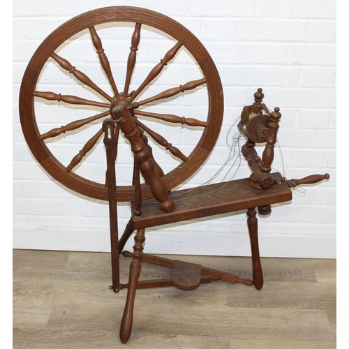 53 - James Williamson (believed to be for Timbertops Thurmaston), a vintage oak or elm spinning wheel, st... 