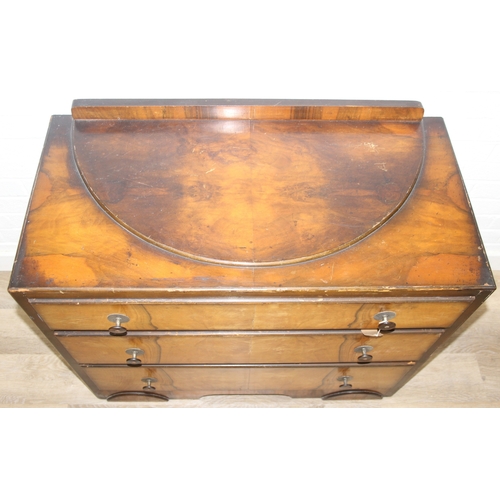 110 - An Art Deco period walnut effect three drawer chest of drawers, 87cm x 44cm x 76cm