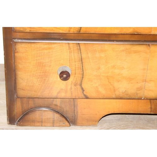 110 - An Art Deco period walnut effect three drawer chest of drawers, 87cm x 44cm x 76cm