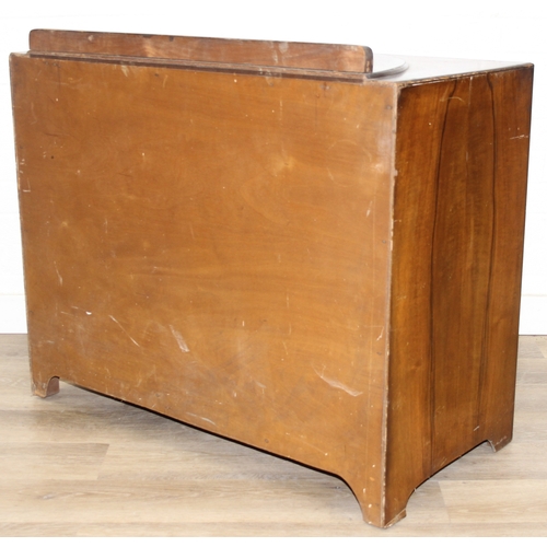 110 - An Art Deco period walnut effect three drawer chest of drawers, 87cm x 44cm x 76cm