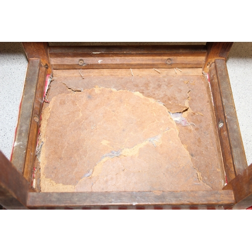 114A - Two vintage light oak stools with red gingham upholstery, each 63cm tall