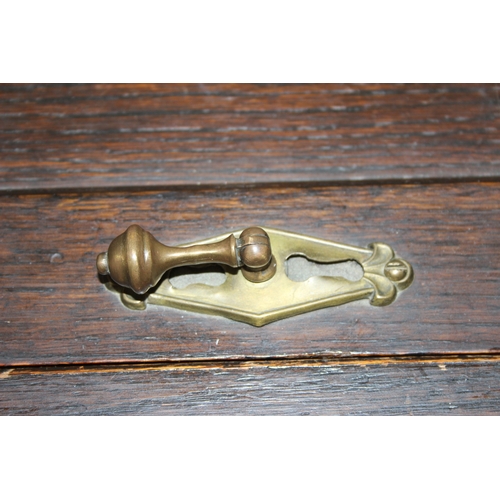 112 - An unusual dark oak trunk of ottoman box, Gothic style with linen press drawers to interior, 102cm x... 