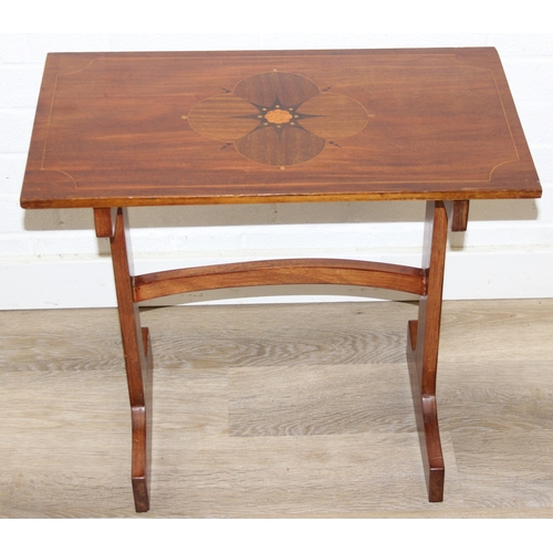 39 - Two mahogany side tables with decorative marquetry inlay, 20th century, each 60cm x 34cm x 55cm