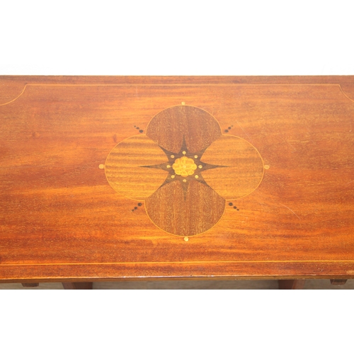 39 - Two mahogany side tables with decorative marquetry inlay, 20th century, each 60cm x 34cm x 55cm