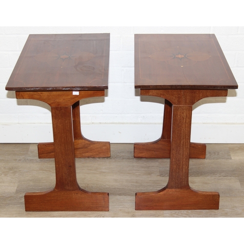 39 - Two mahogany side tables with decorative marquetry inlay, 20th century, each 60cm x 34cm x 55cm