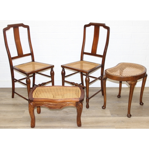177 - Four pieces of Bergere seated furniture to inc a pair of bedroom chairs and two stools of different ... 
