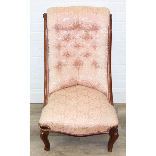 199A - An antique piano stool with lift up lid and boxwood inlay, later top and a Victorian low chair with ... 