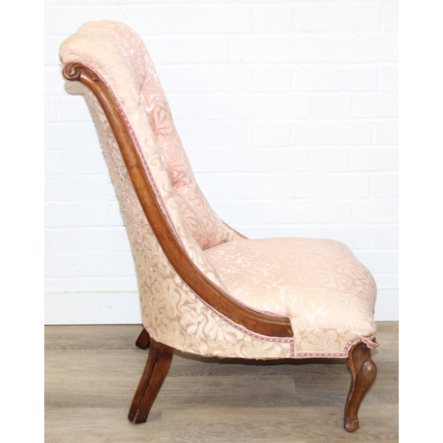 199A - An antique piano stool with lift up lid and boxwood inlay, later top and a Victorian low chair with ... 