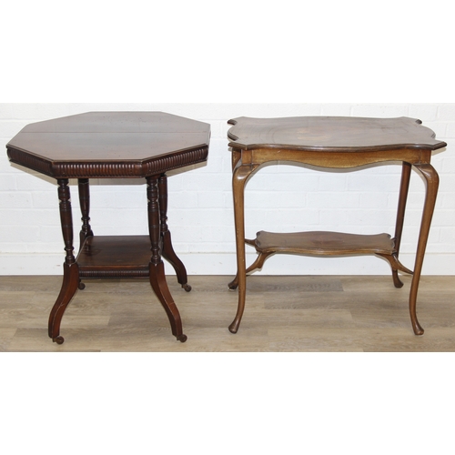 101 - An Edwardian octagonal topped mahogany table, stamped for Joslins of Colchester under, and a further... 