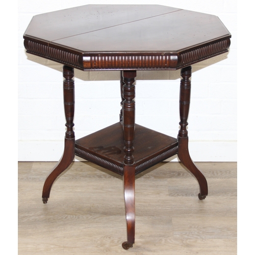 101 - An Edwardian octagonal topped mahogany table, stamped for Joslins of Colchester under, and a further... 