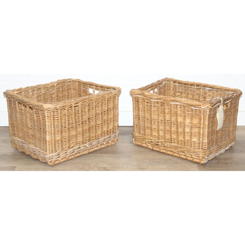 284 - A pair of vintage wicker baskets with open tops, each 53cm x 43cm x 34cm [2]