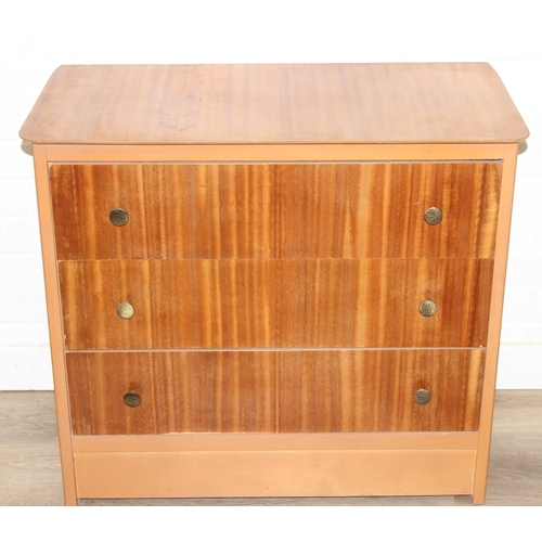 91 - A retro three drawer chest of drawers, 75cm x 37cm x 67cm