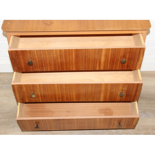 91 - A retro three drawer chest of drawers, 75cm x 37cm x 67cm