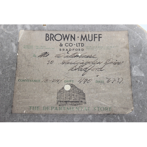 216 - Vintage black silk top hat by Brown Muff & Co Ltd of Bradford in original box, hat aperture 20cm x 1... 