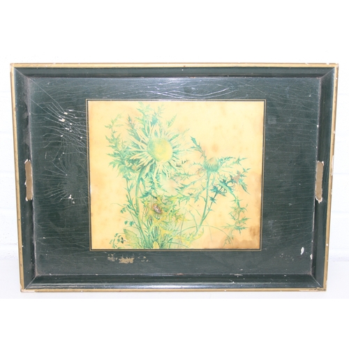 287 - A vintage wooden butlers' tray on stand with thistle decoration, 56cm x 40cm x 45cm