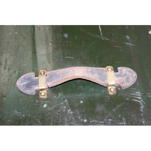 20 - Campaign wardrobe trunk with various travel stickers, approx 60cm x 54cm x 131cm