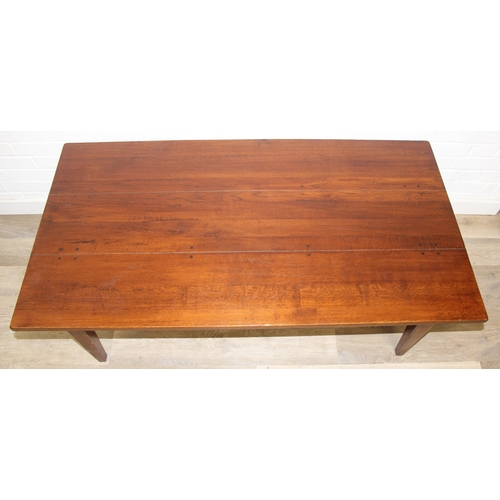 68 - A modern three planked oak coffee table with 2 drawers either side, approx 140cm x75cm x 51cm