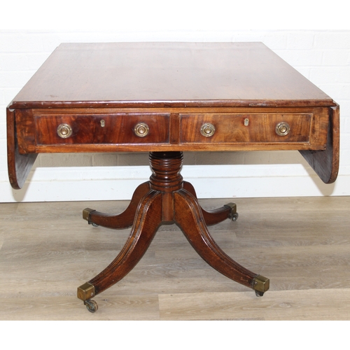 106 - Regency period mahogany drop leaf table with pedestal, splayed base and 4 drawers, 81cm (136cm exten... 