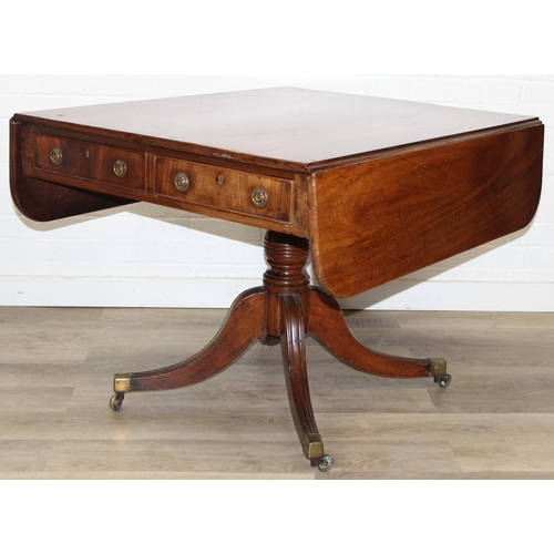 106 - Regency period mahogany drop leaf table with pedestal, splayed base and 4 drawers, 81cm (136cm exten... 