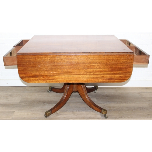 106 - Regency period mahogany drop leaf table with pedestal, splayed base and 4 drawers, 81cm (136cm exten... 