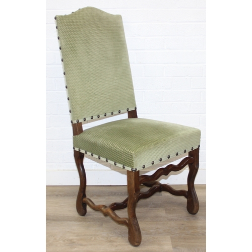 71 - A set of six 17th century style high backed dining chairs with green upholstery, each 107cm tall [6]