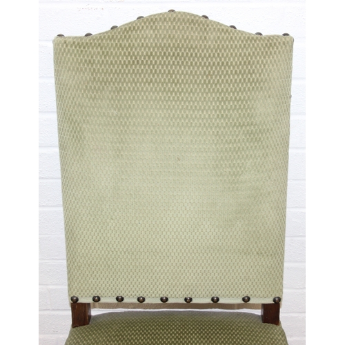 71 - A set of six 17th century style high backed dining chairs with green upholstery, each 107cm tall [6]