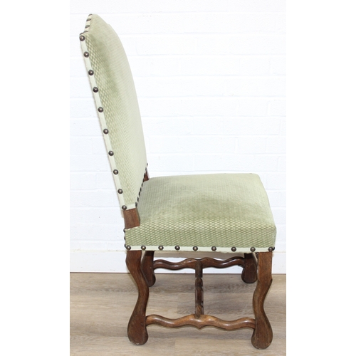 71 - A set of six 17th century style high backed dining chairs with green upholstery, each 107cm tall [6]