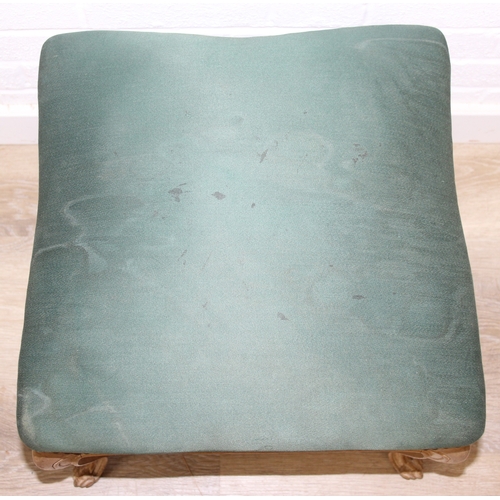100 - A vintage French style stool with limed wooden legs and green upholstered top, shaped cabriole legs,... 
