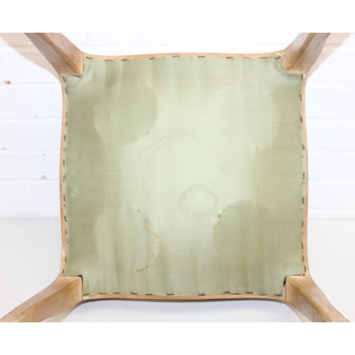 100 - A vintage French style stool with limed wooden legs and green upholstered top, shaped cabriole legs,... 