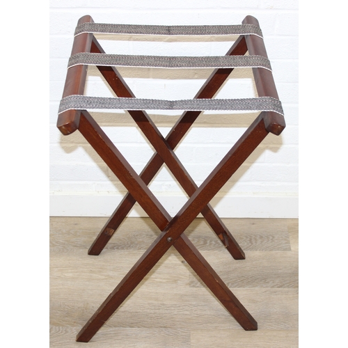 184 - A vintage mahogany butler's serving tray on folding stand, 75cm x 49cm x 86cm