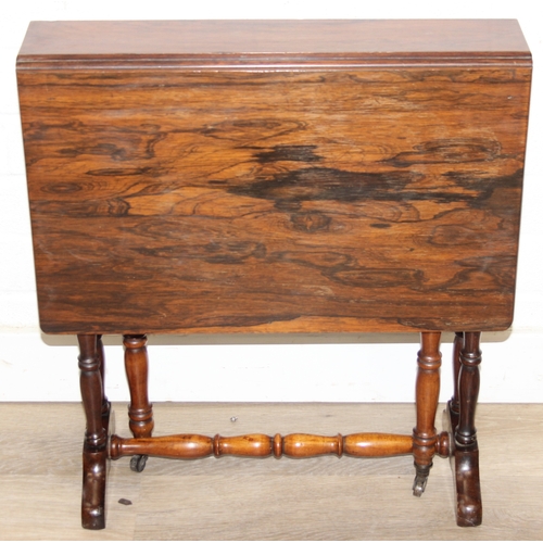 107 - An antique rosewood Sutherland dropleaf table with turned legs, 69cm x 49cm x 53cm when open
