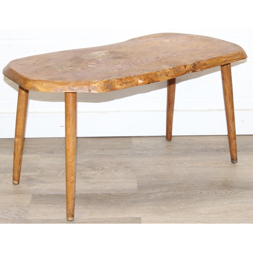 98 - Three pieces of furniture to inc a rustic elm topped table, a child's Taylor desk stool and a vintag... 