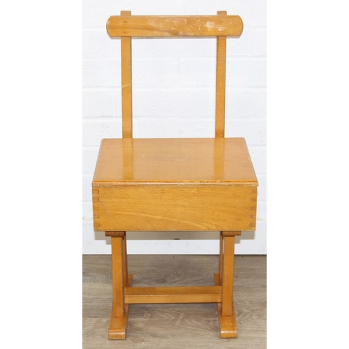 98 - Three pieces of furniture to inc a rustic elm topped table, a child's Taylor desk stool and a vintag... 