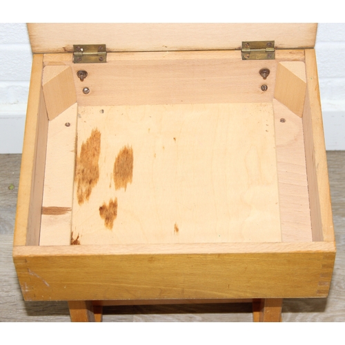 98 - Three pieces of furniture to inc a rustic elm topped table, a child's Taylor desk stool and a vintag... 