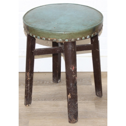 98 - Three pieces of furniture to inc a rustic elm topped table, a child's Taylor desk stool and a vintag... 
