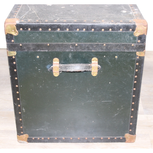 191 - Two large vintage travelling trunks with brass bound corners and studded details, largest 92cm x 52c... 