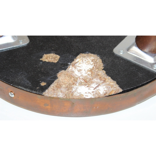 76 - A pair of vintage stools or side table with embossed copper tops showing scenes of African animals, ... 