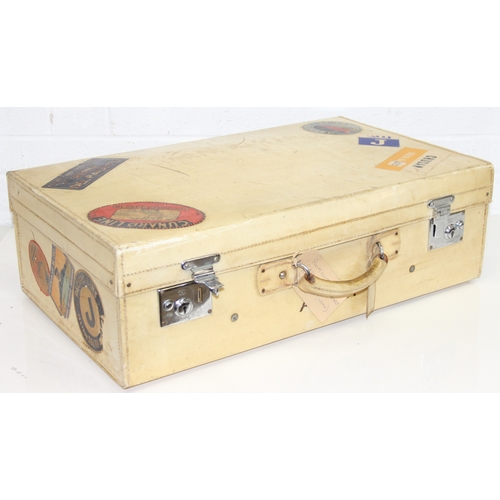 288 - A vintage vellum coloured suitcase by William Parks of Eastbourne, watered silk lined interior, with... 