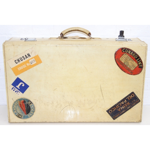 288 - A vintage vellum coloured suitcase by William Parks of Eastbourne, watered silk lined interior, with... 