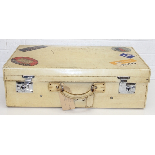 288 - A vintage vellum coloured suitcase by William Parks of Eastbourne, watered silk lined interior, with... 